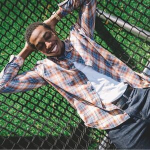 Coastaoro Freddler Regular Fit Plaid Flannel Shirt Orange sz M NWT